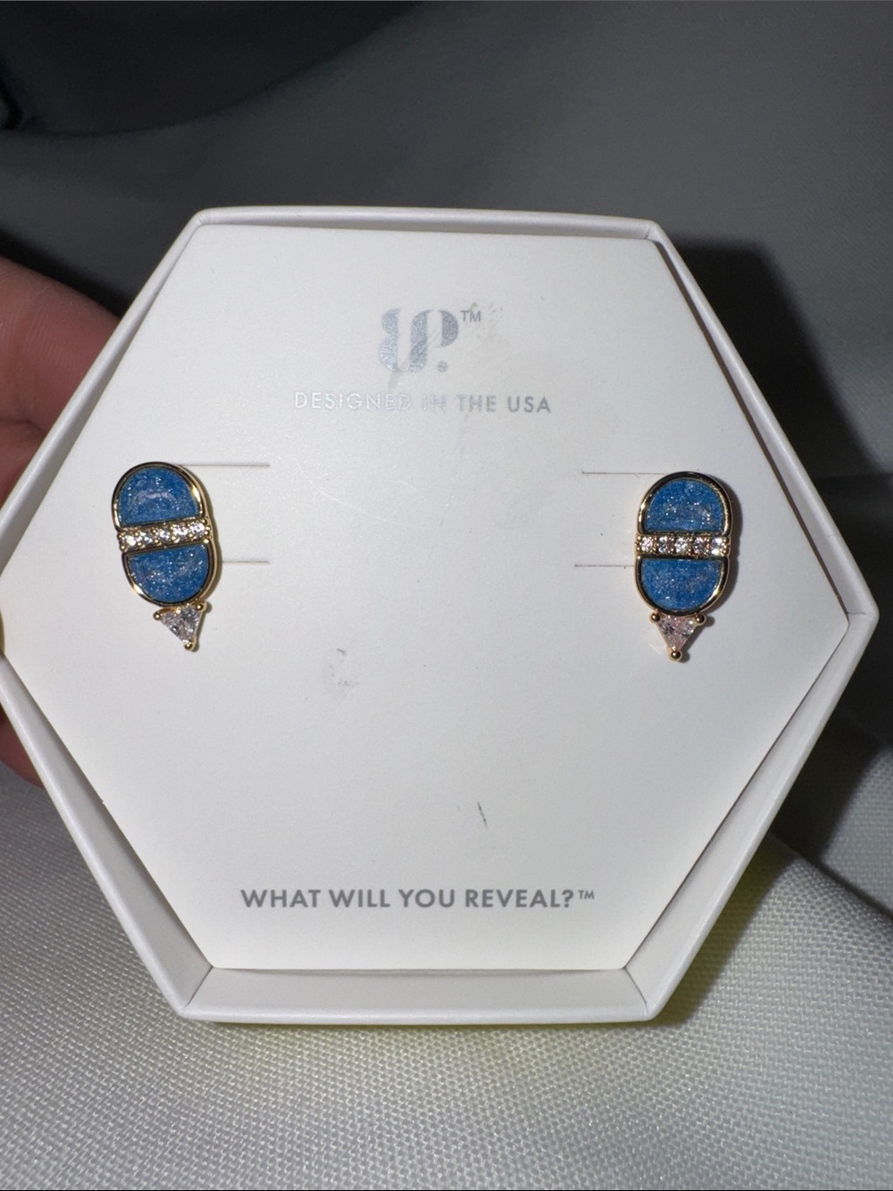 Gold-Plated Blue Stone and Crystal Stud Earrings by BP